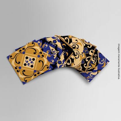 Imagem de Papel de parede Adesivo Azulejo Decorativo Preto/Azul