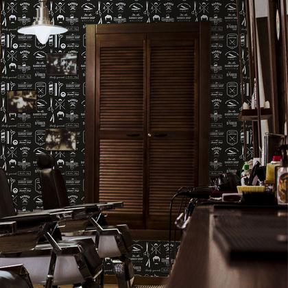 Imagem de Papel de Parede Adesivo Barbearia Barber Preto Masculino 12m
