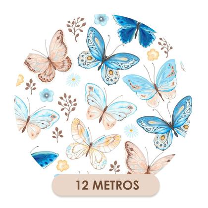 Imagem de Papel de Parede Adesivo Borboleta Azul Bege Delicado Infantil Bebê Moderno Quarto Sala de Estar
