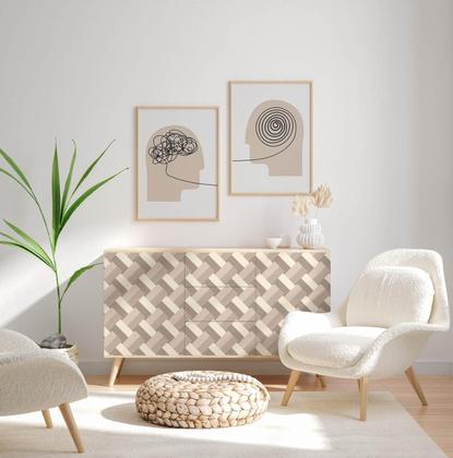 Imagem de Papel De Parede Adesivo Cinza Linhas Mosaico Nude Sala Quarto 12m