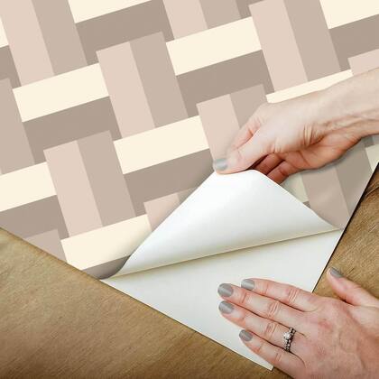 Imagem de Papel De Parede Adesivo Cinza Linhas Mosaico Nude Sala Quarto 12m