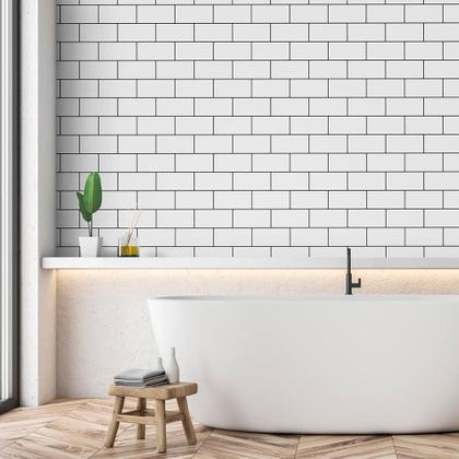 Imagem de Papel de Parede Adesivo Cozinha Resistente a Alta Temperatura Azulejo Metro White