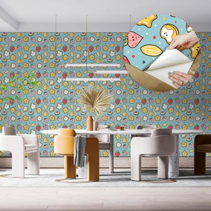 Imagem de Papel De Parede Adesivo Cozinha Restaurante Lanchinhos Frutas e Legumes
