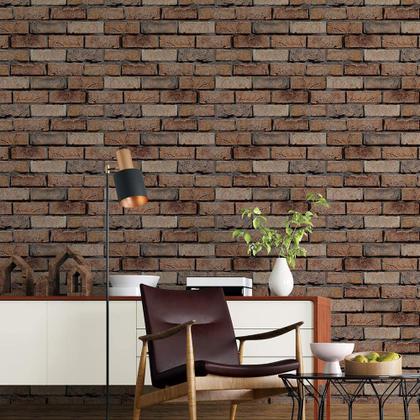 Imagem de Papel De Parede Adesivo  Efeito Tijolo Marrom Envelhecido Rústico 2,50m Sala Quarto