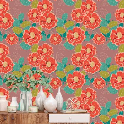Imagem de Papel de Parede Adesivo Floral Laranja - 125