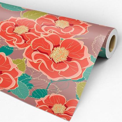 Imagem de Papel de Parede Adesivo Floral Laranja - 125