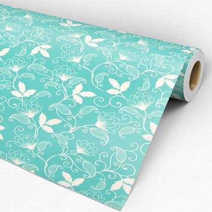 Imagem de Papel de Parede Adesivo Floral Turquesa - 004