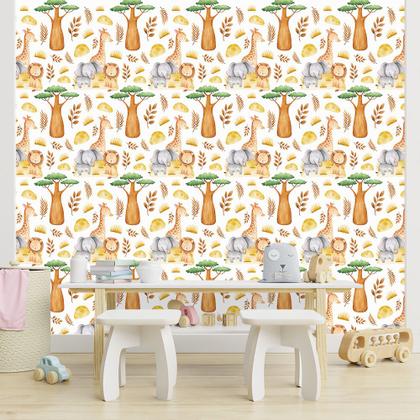 Imagem de Papel de Parede Adesivo Infantil Animais Safari Quarto Bebe - 776pcm
