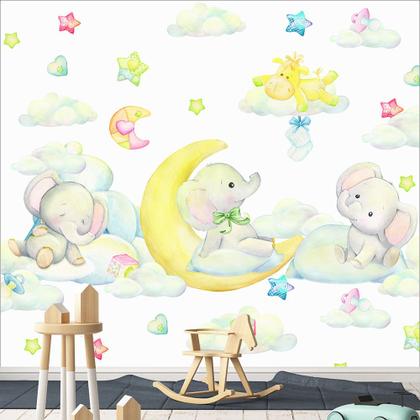Imagem de Papel de Parede Adesivo Infantil Elefantes Animais Bebe Quarto - 501pcp