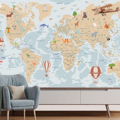 Imagem de Papel de Parede Adesivo Infantil Mapa Mundi Quarto Menina - 769pcp