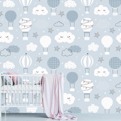 Imagem de Papel de Parede Adesivo Infantil Nuvens Balão Bebe Quarto Menino - 604pcp