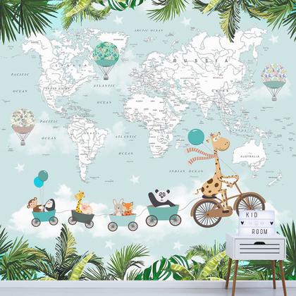 Imagem de Papel de Parede Adesivo Infantil Safari Mapa Mundi Quarto Menino Menina - 640pcp