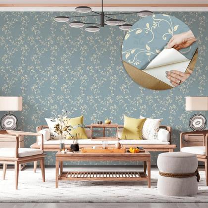 Imagem de Papel De Parede Adesivo Lavável Arabesco Provençal Azulado