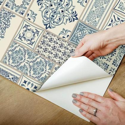 Imagem de Papel De Parede Adesivo Lavável Cozinha Azulejo Português Azul Sala Quarto Móvel Escritório