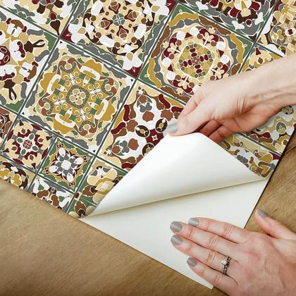 Imagem de Papel De Parede Adesivo Lavável Cozinha Azulejo Português Marrom Garagem Sala Banheiro
