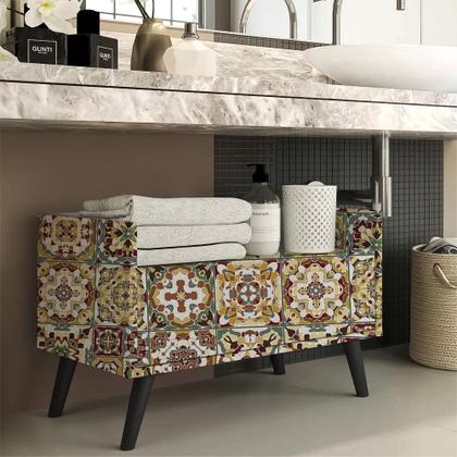 Imagem de Papel De Parede Adesivo Lavável Cozinha Azulejo Português Marrom Garagem Sala Banheiro