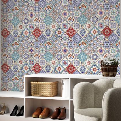 Imagem de Papel De Parede Adesivo Lavável Cozinha Azulejo Português Sala Banheiro