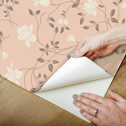 Imagem de Papel De Parede Adesivo Lavável Cozinha Floral Tons Rose Salmão Nude