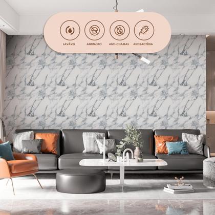 Imagem de Papel De Parede Adesivo Lavável Cozinha Mármore Branco Cinza Banheiro Cozinha