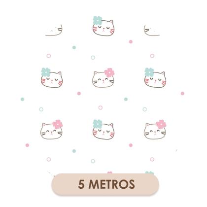 Imagem de Papel De Parede Adesivo Lavável Gatinho Rosa e Azul Lacinho Quarto 5m