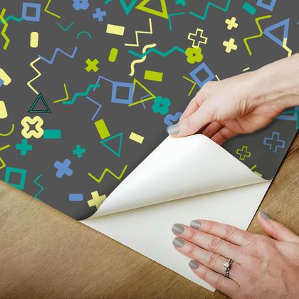 Imagem de Papel De Parede Adesivo Lavável Geométrico Formas Preto Bege Abstrato           