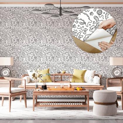 Imagem de Papel De Parede Adesivo Lavável Infantil Gatinhos Preto Branco Maternidade Bebê