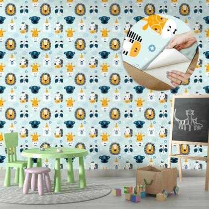 Imagem de Papel De Parede Adesivo Lavável Safari Animais Infantil 10m