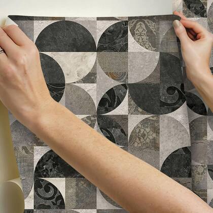 Imagem de Papel De Parede Adesivo Lavável sala Azulejo Provençal Preto Cinza Garagem Cozinha