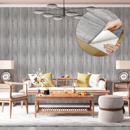 Imagem de Papel De Parede Adesivo Lavável Sala Efeito Madeira Cinza Amadeirado
