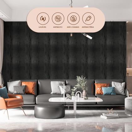 Imagem de Papel De Parede Adesivo Lavável Sala Madeira Escura Preto Cinza Queimado