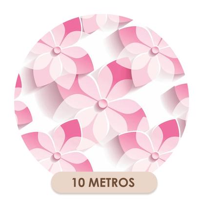 Imagem de Papel De Parede Adesivo Lavável Sala Menina Rosa Efeito 3D Floral Quarto Sala