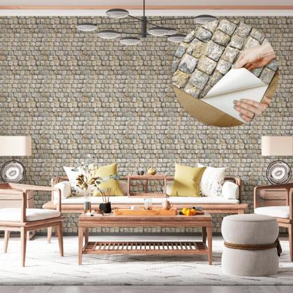 Imagem de Papel De Parede Adesivo Lavável Sala Pedras Realista Rústico Efeito 3D