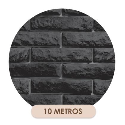 Imagem de Papel De Parede Adesivo Lavável Tijolos Preto Rústico 10m