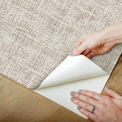 Imagem de Papel De Parede Adesivo Linho Bege Sala Quarto Vinilico 