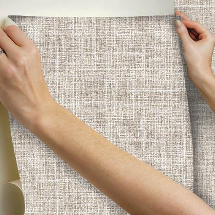 Imagem de Papel De Parede Adesivo Linho Bege Sala Quarto Vinilico 