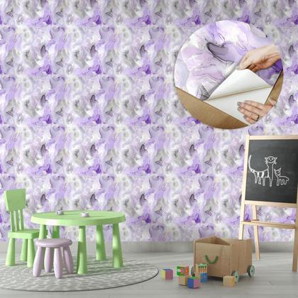 Imagem de Papel de Parede Adesivo Marmorizado Lilás Branco Cinza Moderno Quarto Sala de Estar