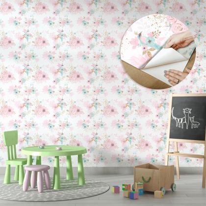 Imagem de Papel De Parede Adesivo Pássaros Rosa E Azul Quarto Menina 1.5m