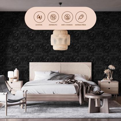 Imagem de Papel de Parede Adesivo Preto Efeito Concreto Moderno Quarto Sala de Estar