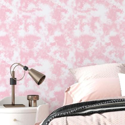 Imagem de Papel De Parede Adesivo Tie Dye Rosa E Branco Quarto Menina  2m