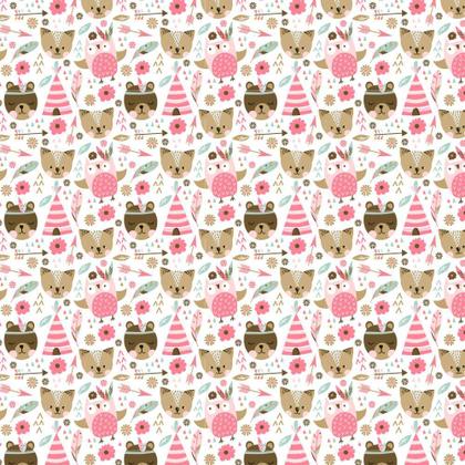 Imagem de Papel de Parede Adesivo Ursinhas Cabana Rosa