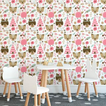 Imagem de Papel de Parede Adesivo Ursinhas Cabana Rosa