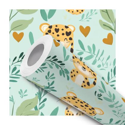 Imagem de Papel de Parede Adesivo Verde Florestal Filhote Onça Infantil 