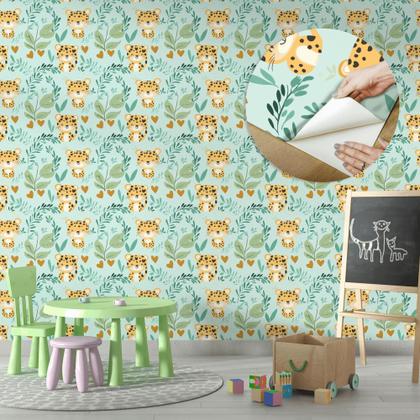 Imagem de Papel de Parede Adesivo Verde Florestal Filhote Onça Infantil 