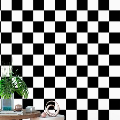 Imagem de Papel de Parede Adesivo Xadrez Preto e Branco - 014