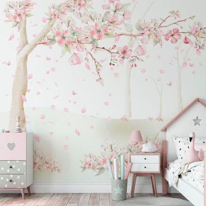 Imagem de Papel De Parede Arvore Rosas Quarto De Menina Floral M² - Banner bani