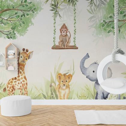 Imagem de Papel de Parede Autoadesivo Safari aquarela  120AX250L - ALGIDECOR