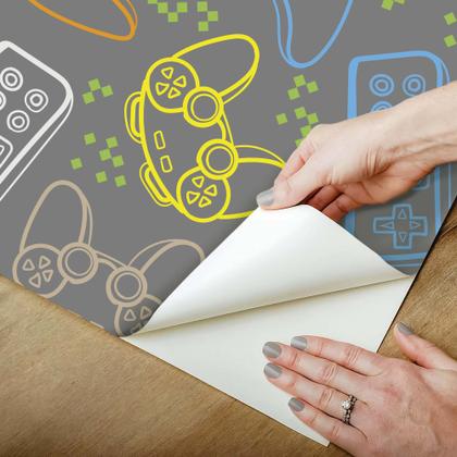 Imagem de Papel de Parede Autoadesivo Vinílico Reforma Vídeo Game Quarto Menino Jovem Controle Joystick Infantil