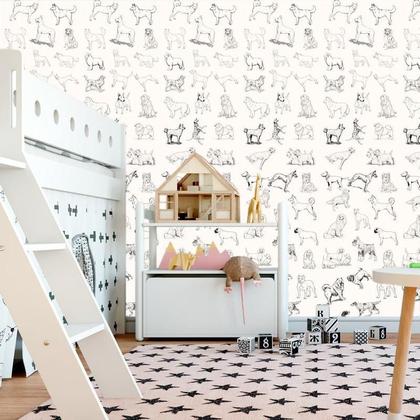 Imagem de Papel De Parede Cachorros Desenho Preto Adesivo Decorativo