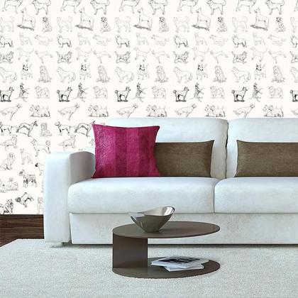 Imagem de Papel De Parede Cachorros Desenho Preto Adesivo Decorativo