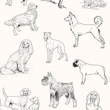 Imagem de Papel De Parede Cachorros Desenho Preto Adesivo Decorativo